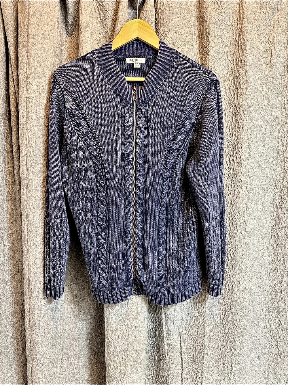PBJ Blues Blue Zip-Up Sweater Size Large Like New
